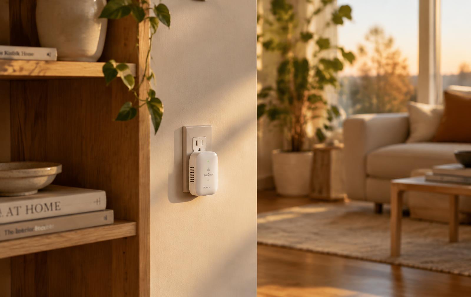 Plug-in power saver in a sunlit living room